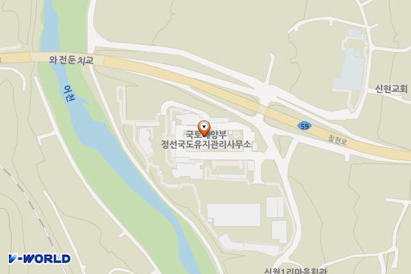 강원 정선 국토관리사무소 위치 지도 — 강원특별자치도 정선군 정선읍 와평1길 6 (신월리)