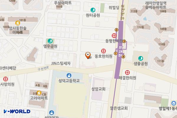 명일동 공영주차장 위치 지도 — 서울특별시 강동구 구천면로 395