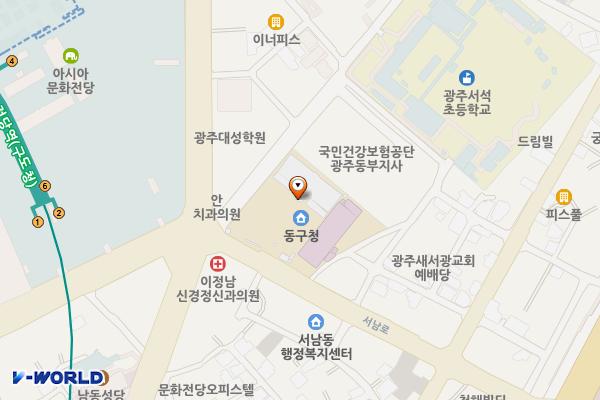동구청 청사 주차장 위치 지도 — 전남광주통합특별시 동구 서남로 1