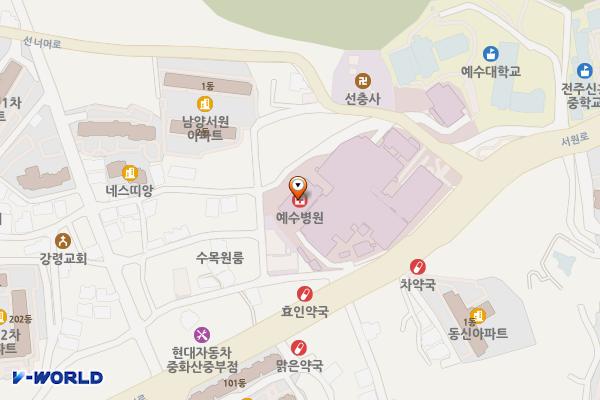 예수병원 주차타워 위치 지도 — 전북특별자치도 전주시 완산구 서원로 365