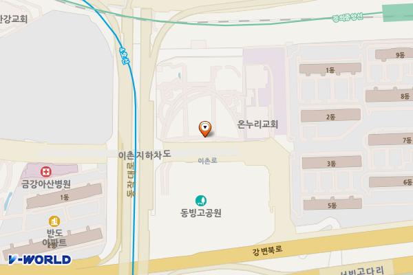 동작대교 위치 지도 — 서울특별시 용산구 용산동6가 69-11(금강아산병원측 이촌지하차도 상부)