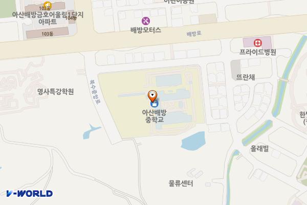 배방중학교 위치 지도 — 충청남도 아산시 배방읍 배방로 216