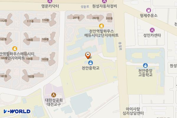 천안중학교 위치 지도 — 충청남도 천안시 동남구 충절로 90