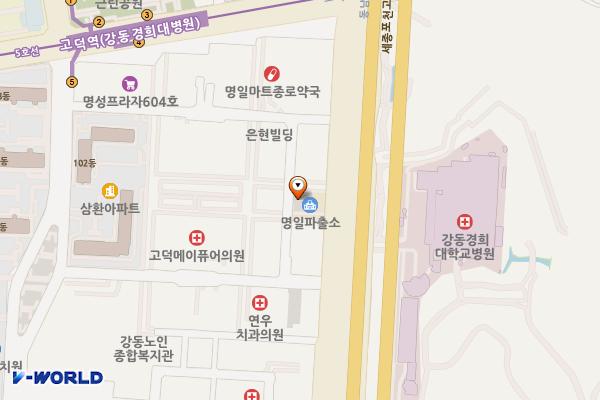 명일파출소 위치 지도 — 서울특별시 강동구 명일동 47-9(명일파출소 뒤)