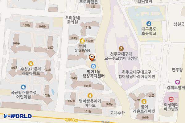 대구시_범어1동 위치 지도 — 대구광역시 수성구 범어천로 97