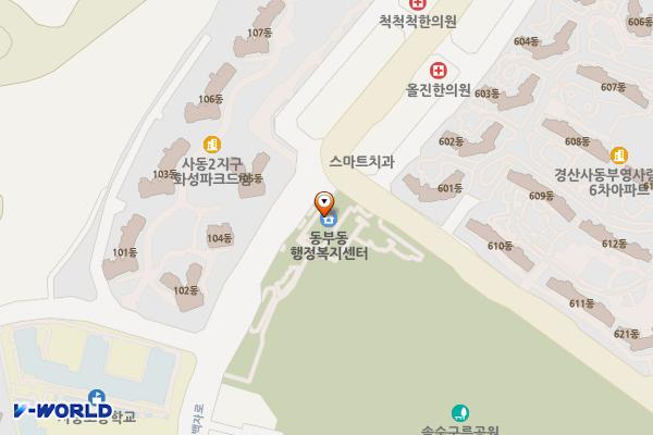 경산 동부동 행정복지센터 위치 지도 — 경상북도 경산시 백자로 46