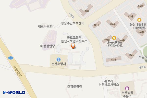 논산국토관리사무소 야외주차장 위치 지도 — 충청남도 논산시 시민로 121