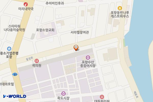 죽도시장 제2공영주차장 위치 지도 — 경상북도 포항시 북구 칠성천길 127