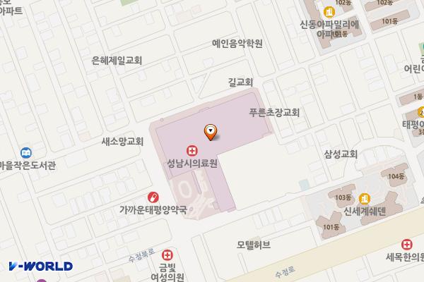 성남시 문화 및 의료시설 위치 지도 — 경기도 성남시 수정구 수정로171번길 10