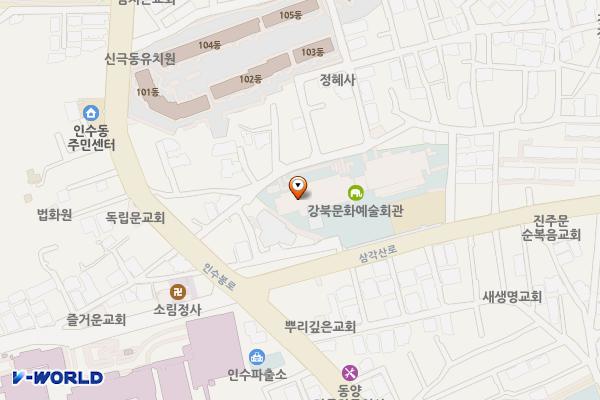 강북문화예술회관 지하주차장 위치 지도 — 서울특별시 강북구 삼각산로 85