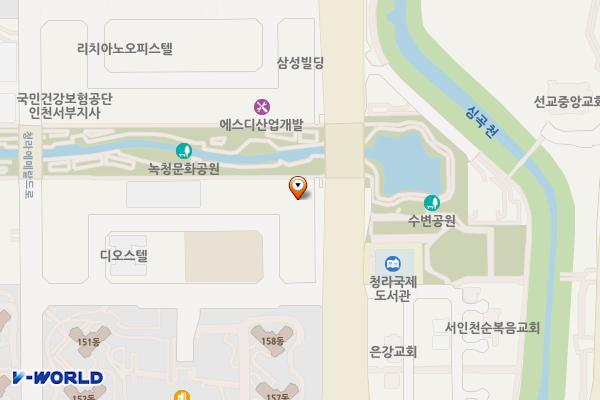 청라월드메르디앙커낼웨이오피스텔 위치 지도 — 인천광역시 서해구 청라에메랄드로76번길 21