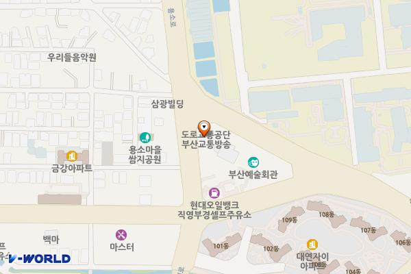 한국도로교통공단 부산교통방송 위치 지도 — 부산광역시 남구 용소로 68