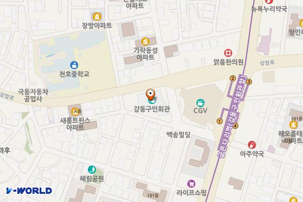 강동구민회관주차장 위치 지도 — 서울특별시 강동구 상암로 168