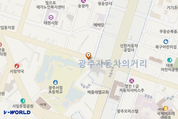 자동차의거리공영주차장 위치 지도 — 전남광주통합특별시 북구 자동차로 33