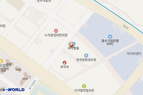 한국콘텐츠진흥원 DMS방송제작센터 위치 지도 — 서울특별시 마포구 월드컵북로54길 12