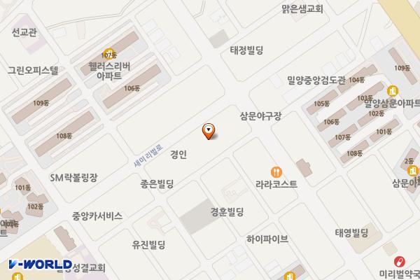 삼문공영주차타워 위치 지도 — 경상남도 밀양시 새미리벌로 31