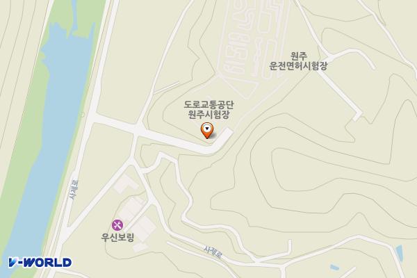 한국도로교통공단 원주운전면허시험장 위치 지도 — 강원특별자치도 원주시 호저면 사제로 596