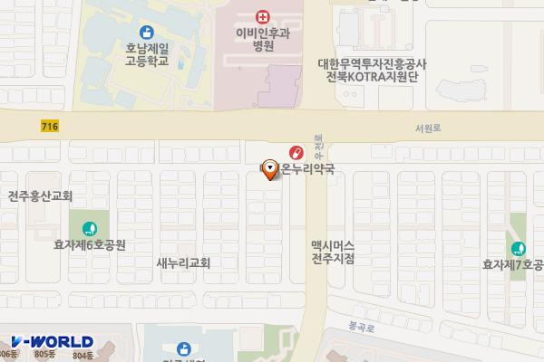 서부신시가지 봉곡 주차장 위치 지도 — 전북특별자치도 전주시 완산구 효자동2가 1251-1