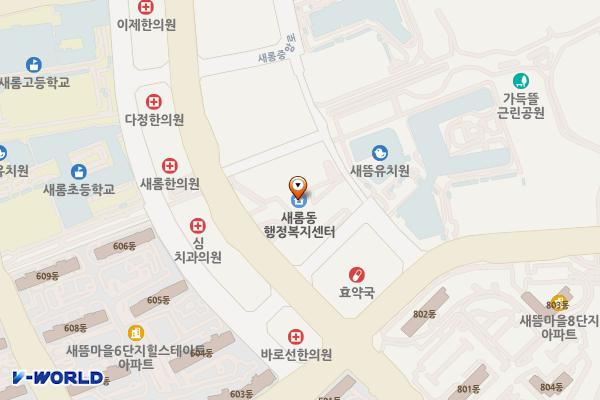 새롬동복합커뮤니티센터 위치 지도 — 세종특별자치시 새롬중앙로 44