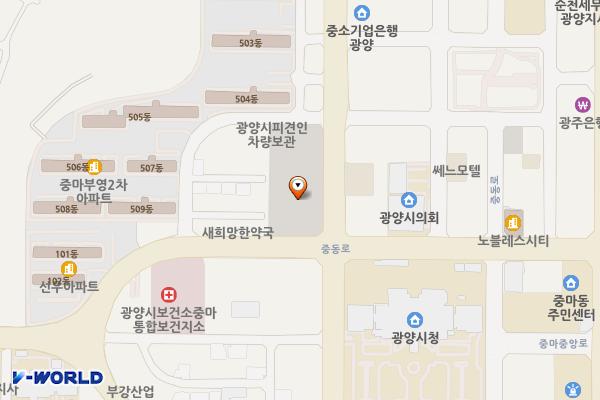 중마상설시장 위치 지도 — 전남광주통합특별시 광양시 행정1길 20