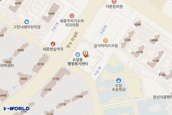 소담동복합커뮤니티센터 위치 지도 — 세종특별자치시 한누리대로 2023