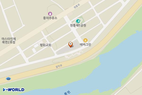 북면 제1공영주차장 위치 지도 — 강원특별자치도 인제군 북면 원통리 1651-2