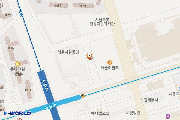 창동역 동측 주차장 위치 지도 — 서울특별시 도봉구 창동 1-9