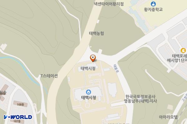 태백시청 후문 주차장 위치 지도 — 강원특별자치도 태백시 태붐로 21