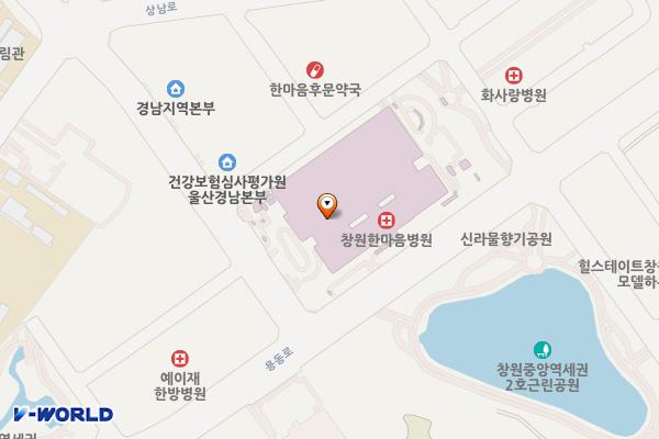 창원한마음병원 장례식장 지상주차장 위치 지도 — 경상남도 창원시 의창구 용동로57번길 8