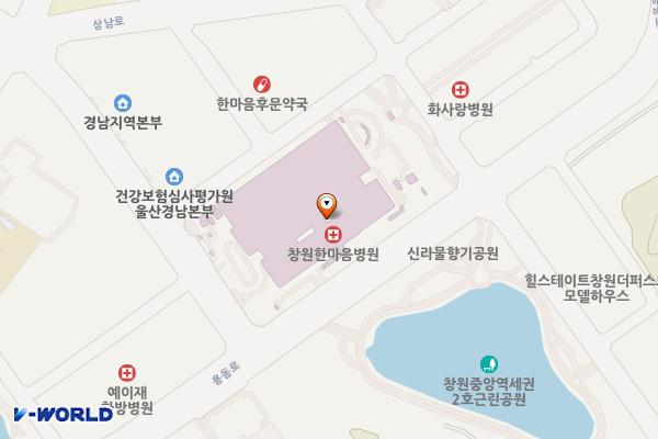 창원한마음병원 지하2층 주차장 출구 옆 위치 지도 — 경상남도 창원시 의창구 용동로57번길 8