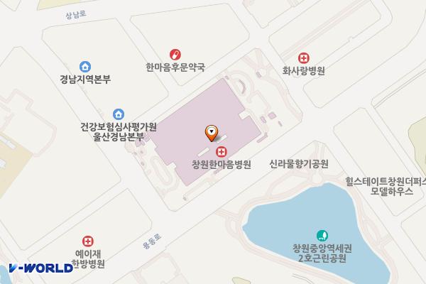 창원한마음병원 지하3층 주차장 휀룸 옆 위치 지도 — 경상남도 창원시 의창구 용동로57번길 8