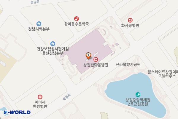 창원한마음병원 지하3층 주차장 출구 옆 위치 지도 — 경상남도 창원시 의창구 용동로57번길 8