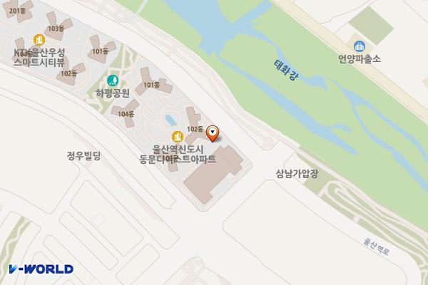 동문굿모닝힐상가오피스텔 지하2층 주차장 D01 D02기둥 위치 지도 — 울산광역시 울주군 삼남읍 울산역로 274