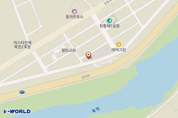 북면 제1공영주차장 위치 지도 — 강원특별자치도 인제군 북면 원통리 1651-1