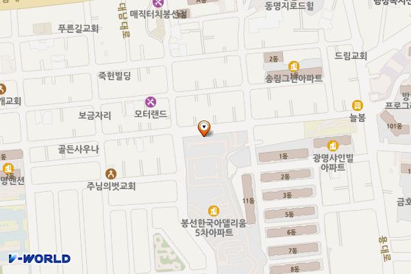봉선한국아델리움5차 상가주차장 위치 지도 — 전남광주통합특별시 남구 용대로183번길 21