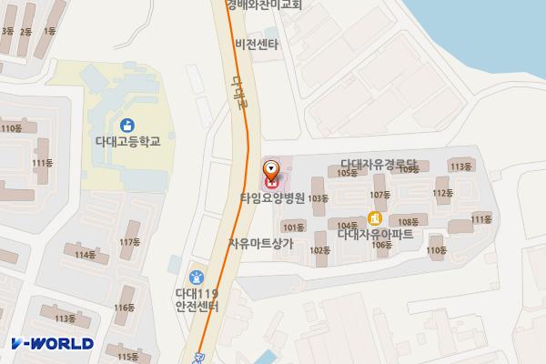 타임요양병원 지하1층 주차장 엘리베이터 앞 위치 지도 — 부산광역시 사하구 다대로 607