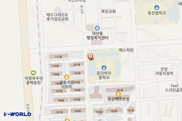진해동진여자중학교 체육관 옆 지상주차장 위치 지도 — 경상남도 창원시 진해구 진해대로982번길 26