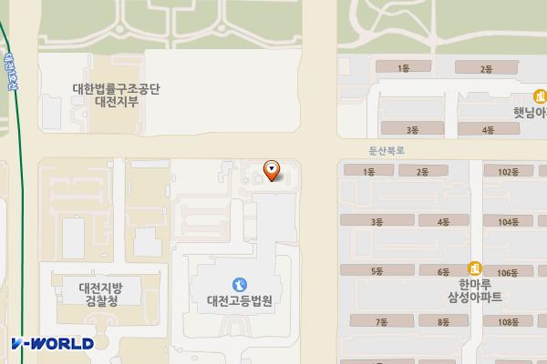 대전고등법원 별관 B1 위치 지도 — 대전광역시 서구 둔산중로78번길 45