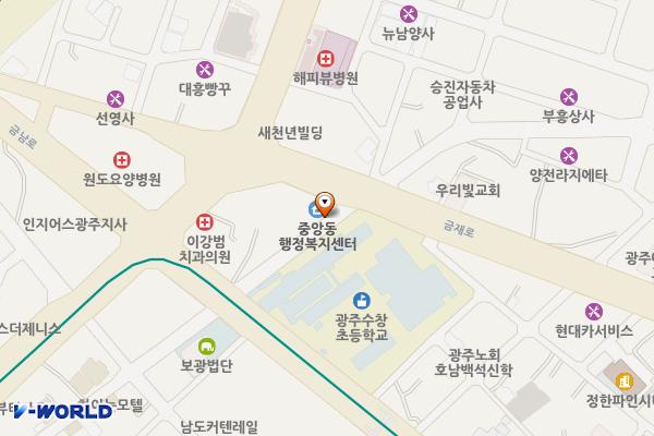 중앙동 행정복지센터 (급) 위치 지도 — 전남광주통합특별시 북구 북동 330-1