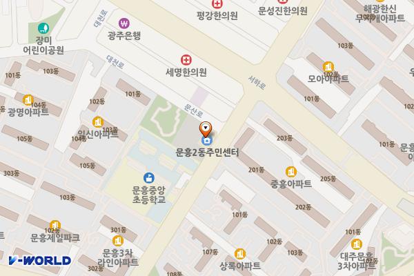 문흥2동 행정복지센터 (급) 위치 지도 — 전남광주통합특별시 북구 문산로 25