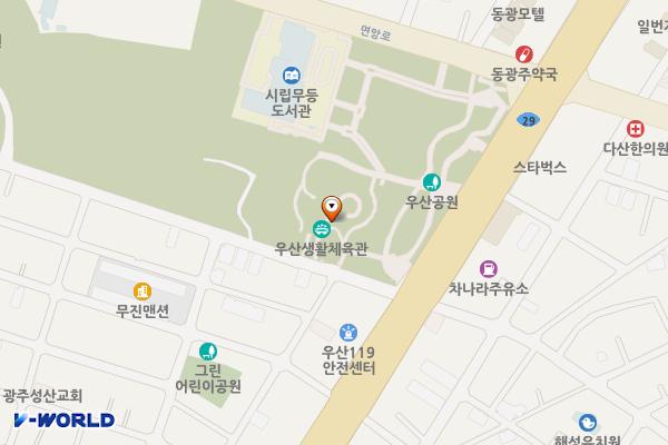 북구우산생활체육관 (급) 위치 지도 — 전남광주통합특별시 북구 감적길 57