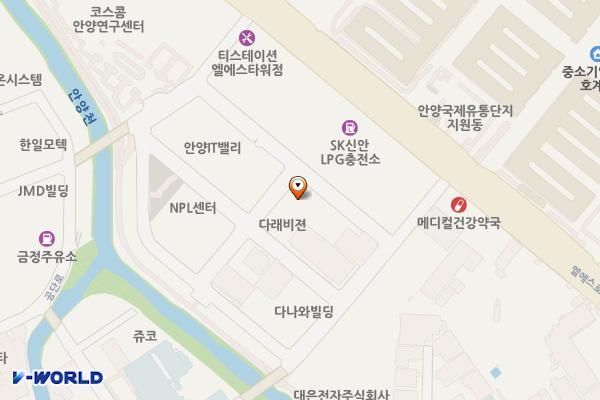 주식회사포커스에이치엔에스 위치 지도 — 경기도 안양시 동안구 엘에스로91번길 16-17