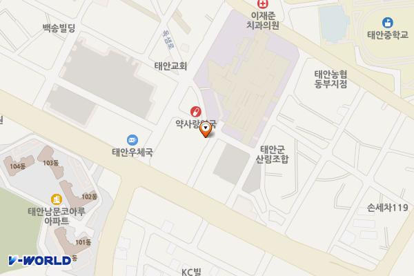 허내과 주변 주차장 위치 지도 — 충청남도 태안군 태안읍 남문리 152-5