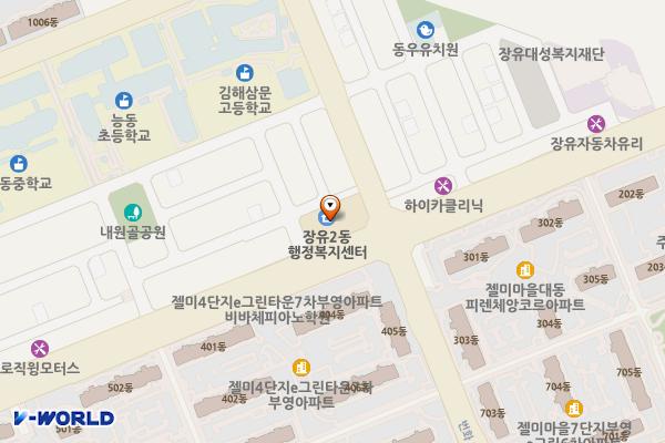장유2동행정복지센터 위치 지도 — 경상남도 김해시 능동로 43