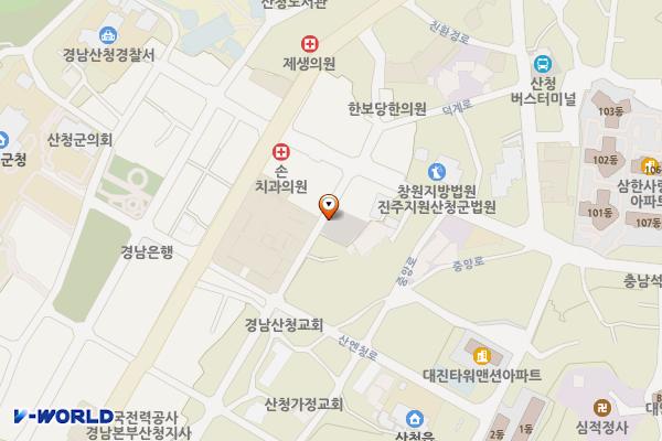 산청시장 공영주차장 (급) 위치 지도 — 경상남도 산청군 산청읍 중앙로 26-3