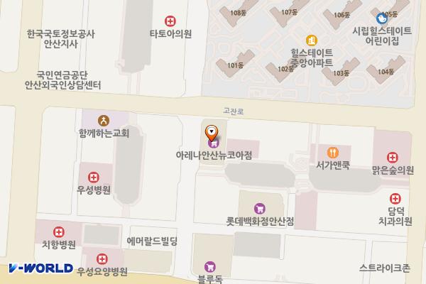 현대타워랜드(INO) 위치 지도 — 경기도 안산시 단원구 당곡로 20