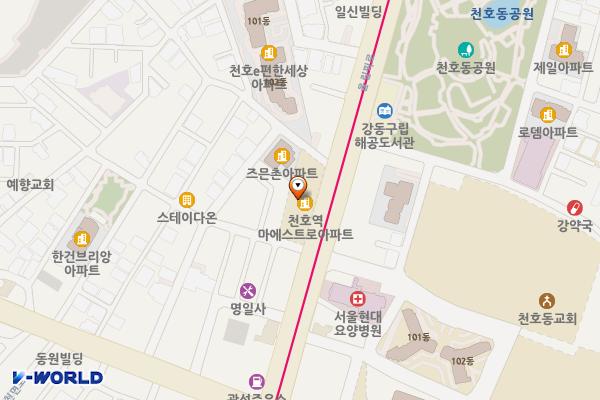 강동구 천호역마에스트로아파트 위치 지도 — 서울특별시 강동구 천호동 334-2