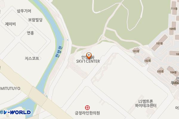 안양2차SKV1센터1 위치 지도 — 경기도 안양시 동안구 엘에스로116번길 118