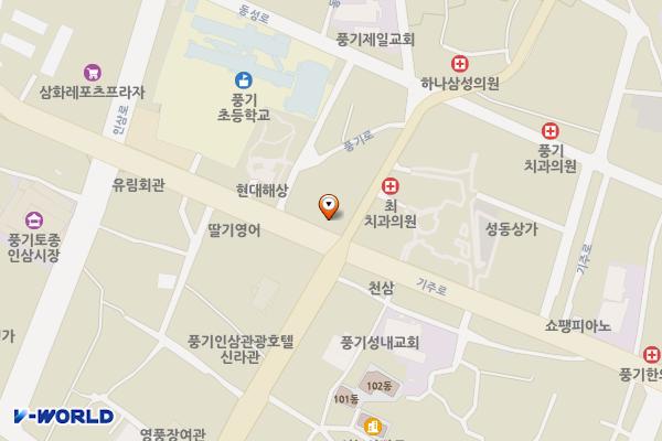 풍기롯데리아↔파리바게뜨↔풍기동부교회 위치 지도 — 경상북도 영주시 풍기읍 성내리 27-16