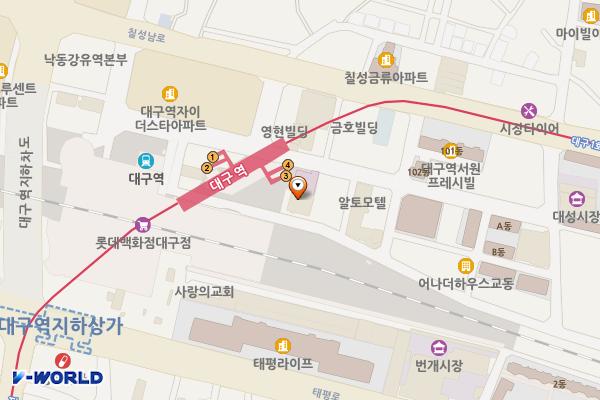 대구 뉴그랜드호텔 위치 지도 — 대구광역시 북구 칠성남로38길 46